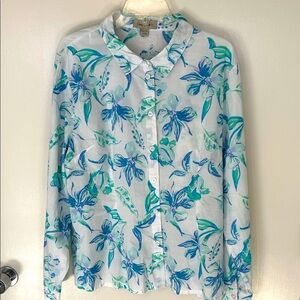 Charlie Paige Blue, Green and White Floral Blouse, size XL